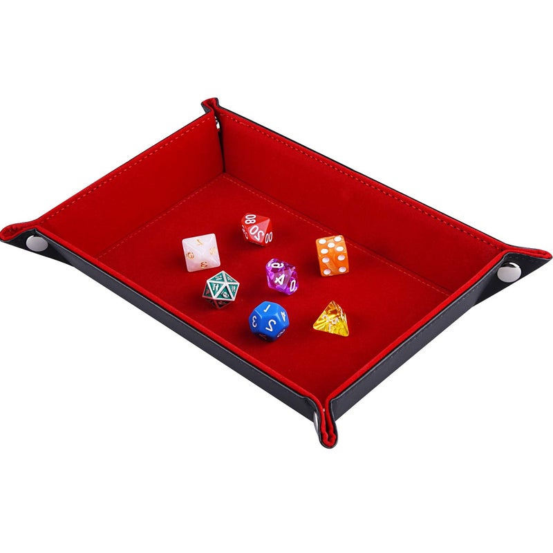 SIQUK Double Sided Dice Tray Folding Rectangle PU Leather and Burgundy Velvet Dice Holder - Image 1